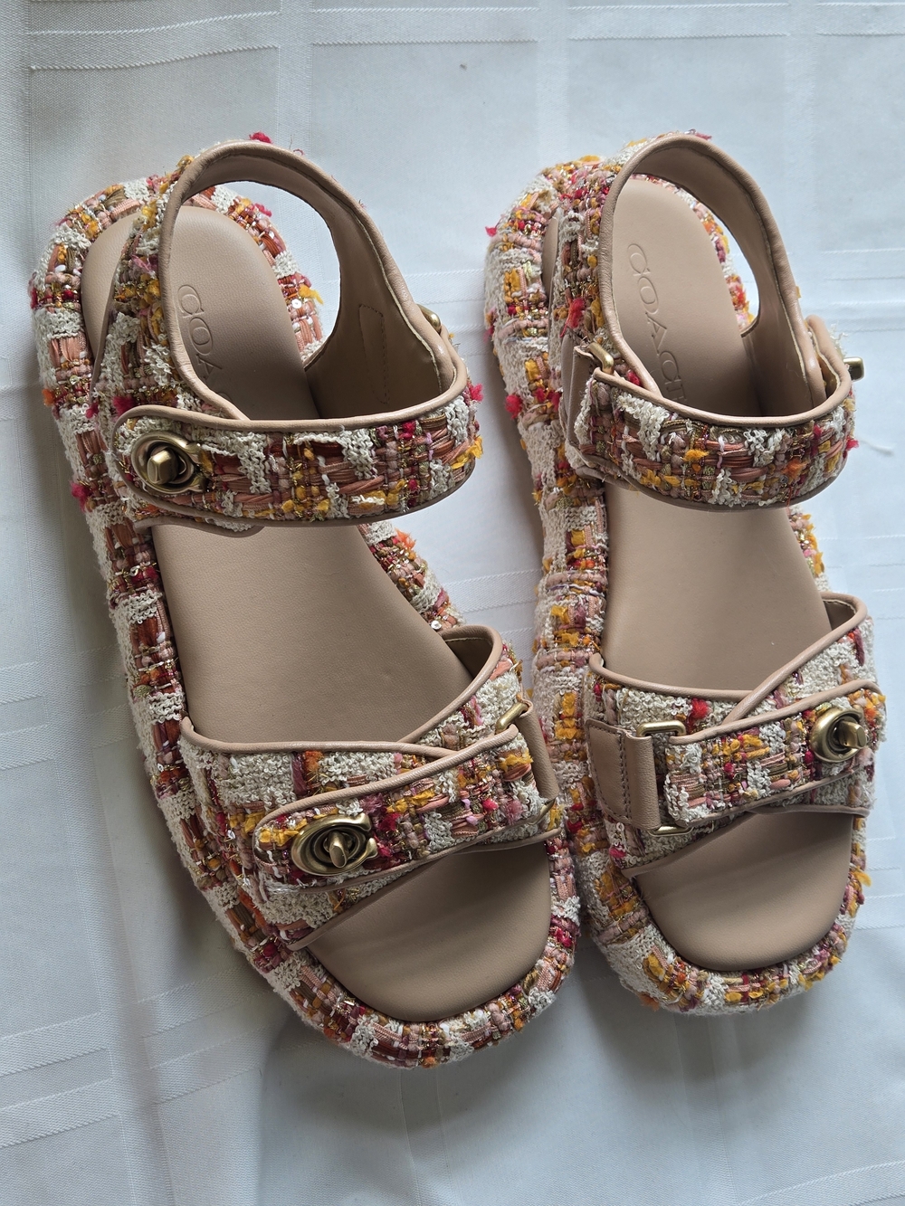 Coach "Peyton" Tweed Turnlock Platform Sandals Size 8